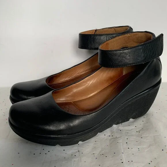 Clarks Artisan Clarene Tide Black Leather Ankle Strap Platform Wedges - Size 6.5 - Picture 15 of 16